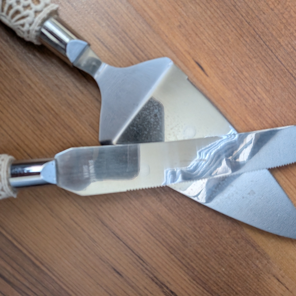 Rustic Wedding Silver Cake Knife and Server Set - Picture 2 of 3